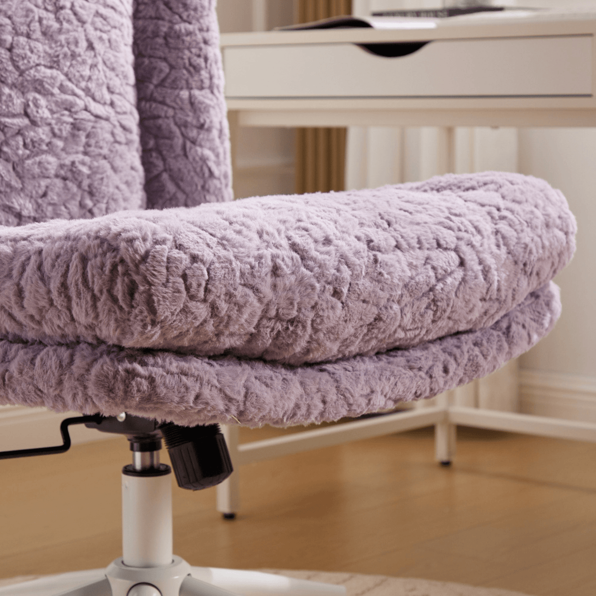 Wider Seat Office Chair Artificial Rabbit Hair Home Office Chair with Metal Base - Mervyns