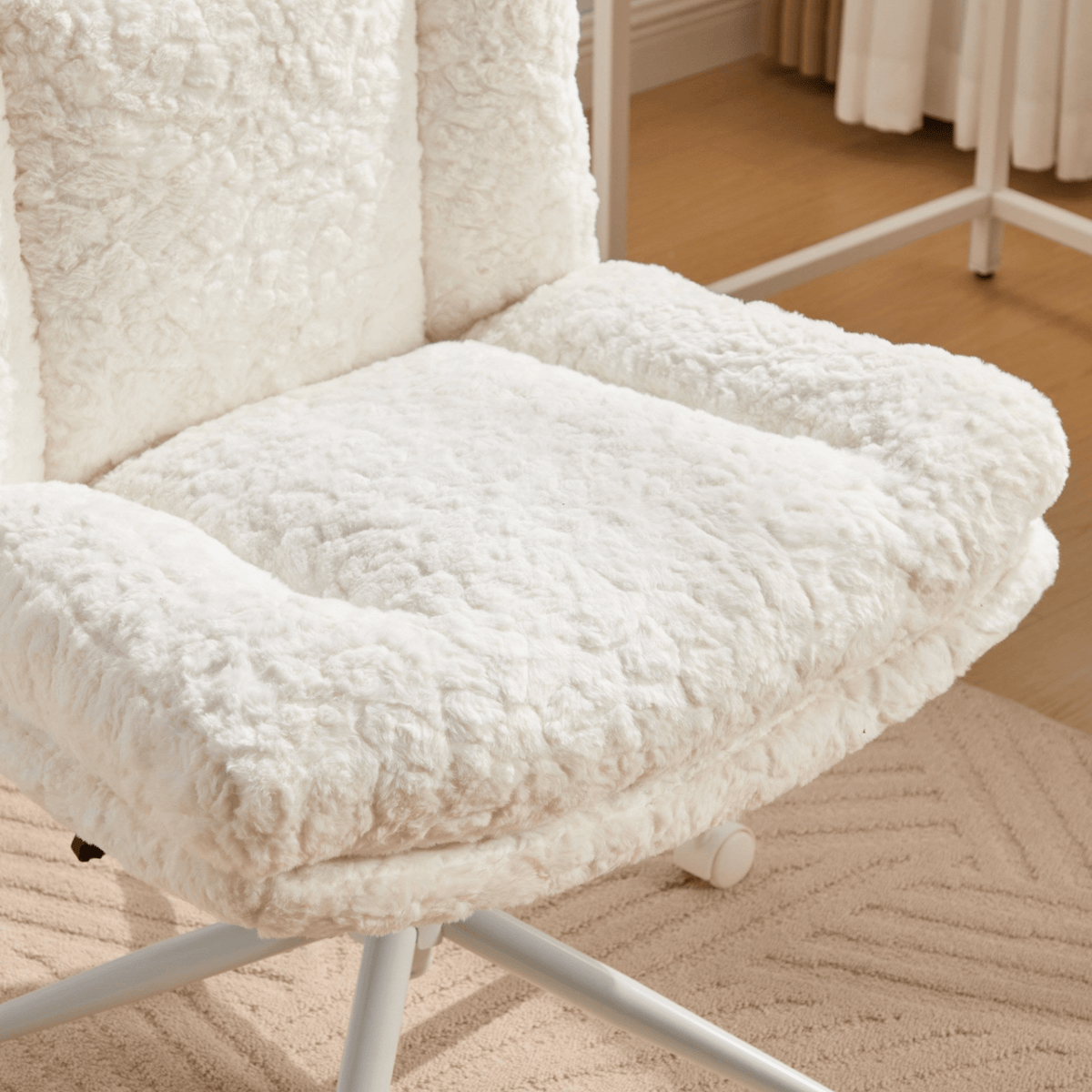 Wider Seat Office Chair Artificial Rabbit Hair Home Office Chair with Metal Base - Mervyns
