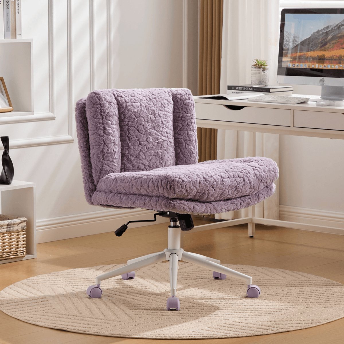 Wider Seat Office Chair Artificial Rabbit Hair Home Office Chair with Metal Base - Mervyns