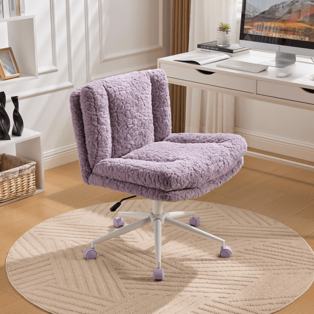 Wider Seat Office Chair Artificial Rabbit Hair Home Office Chair with Metal Base - Mervyns