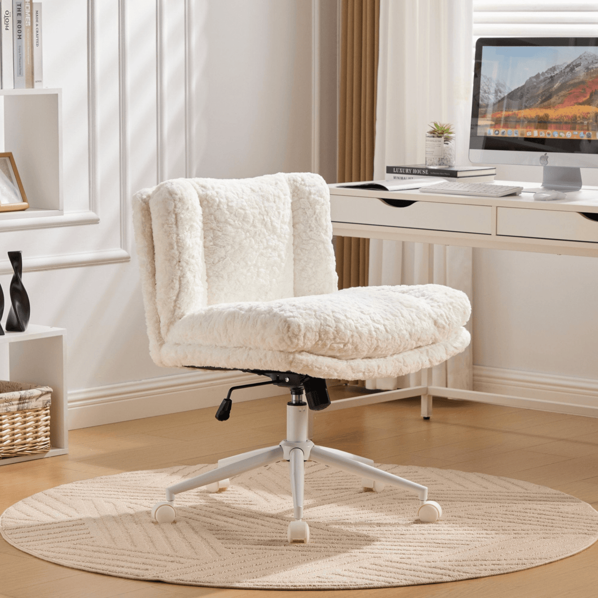 Wider Seat Office Chair Artificial Rabbit Hair Home Office Chair with Metal Base - Mervyns