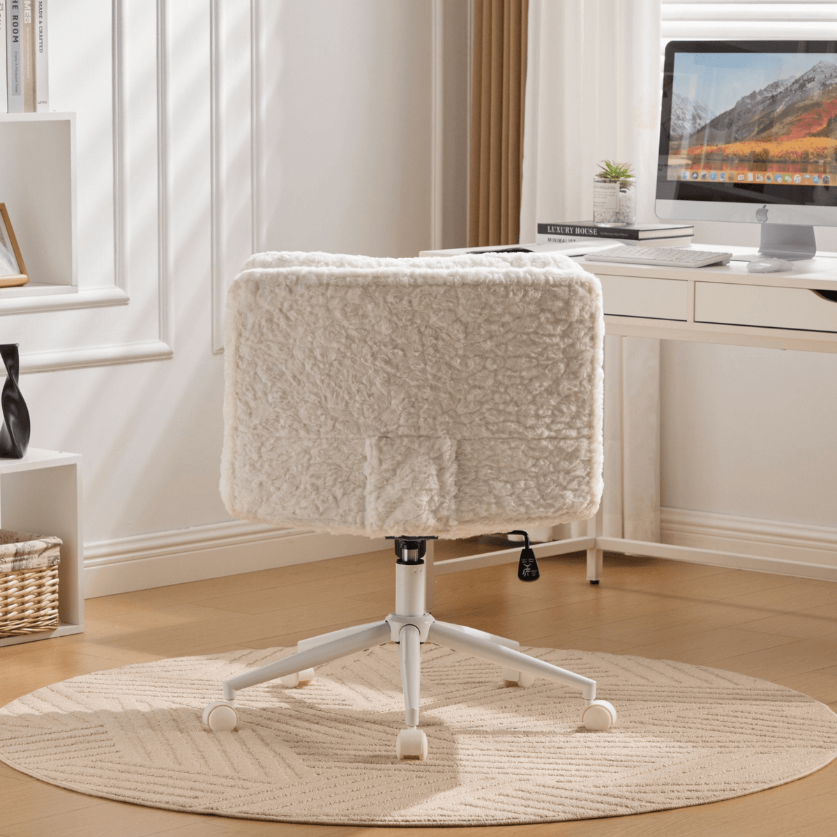 Wider Seat Office Chair Artificial Rabbit Hair Home Office Chair with Metal Base - Mervyns