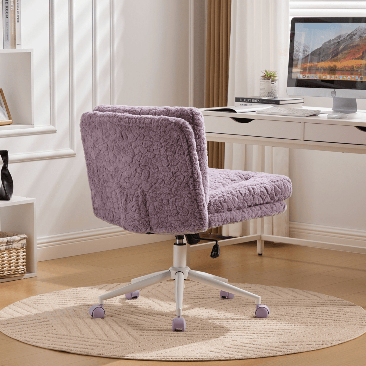Wider Seat Office Chair Artificial Rabbit Hair Home Office Chair with Metal Base - Mervyns