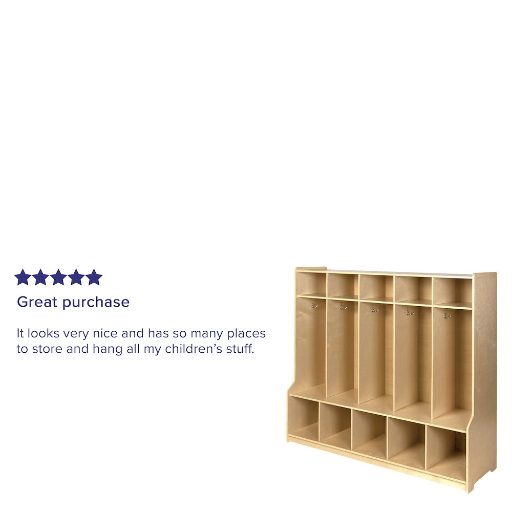 Wooden 5 Section School Coat Locker with Bench, Cubbies - Mervyns