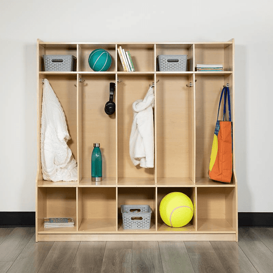 Wooden 5 Section School Coat Locker with Bench, Cubbies - Mervyns
