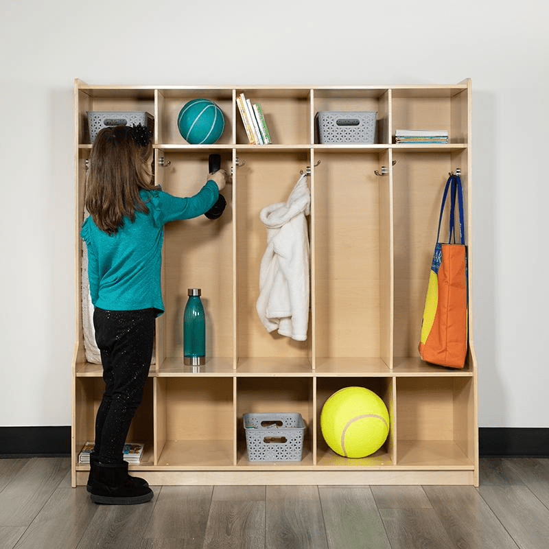 Wooden 5 Section School Coat Locker with Bench, Cubbies - Mervyns