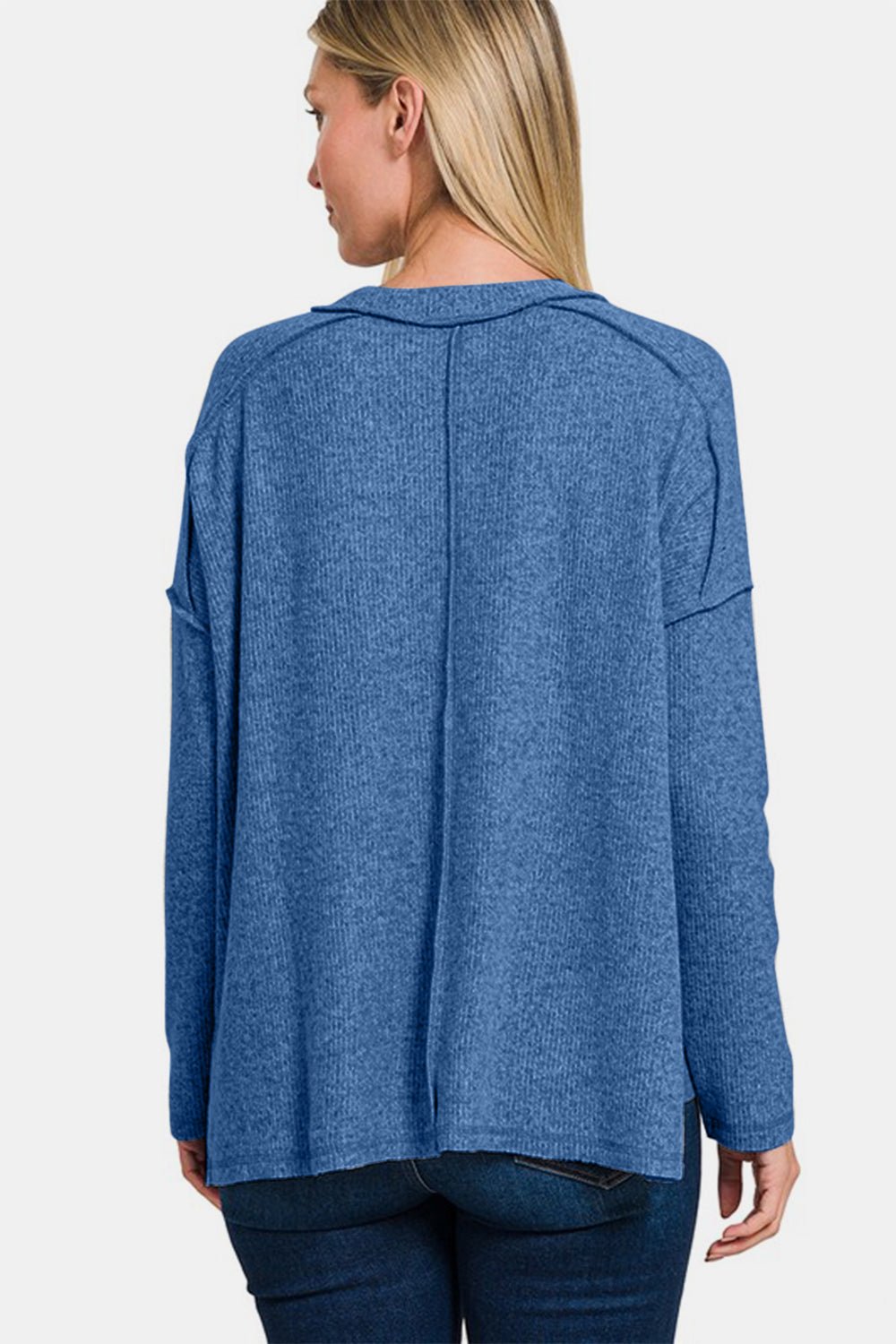 Zenana Full Size Exposed Seam Brushed Round Neck Sweater - Mervyns
