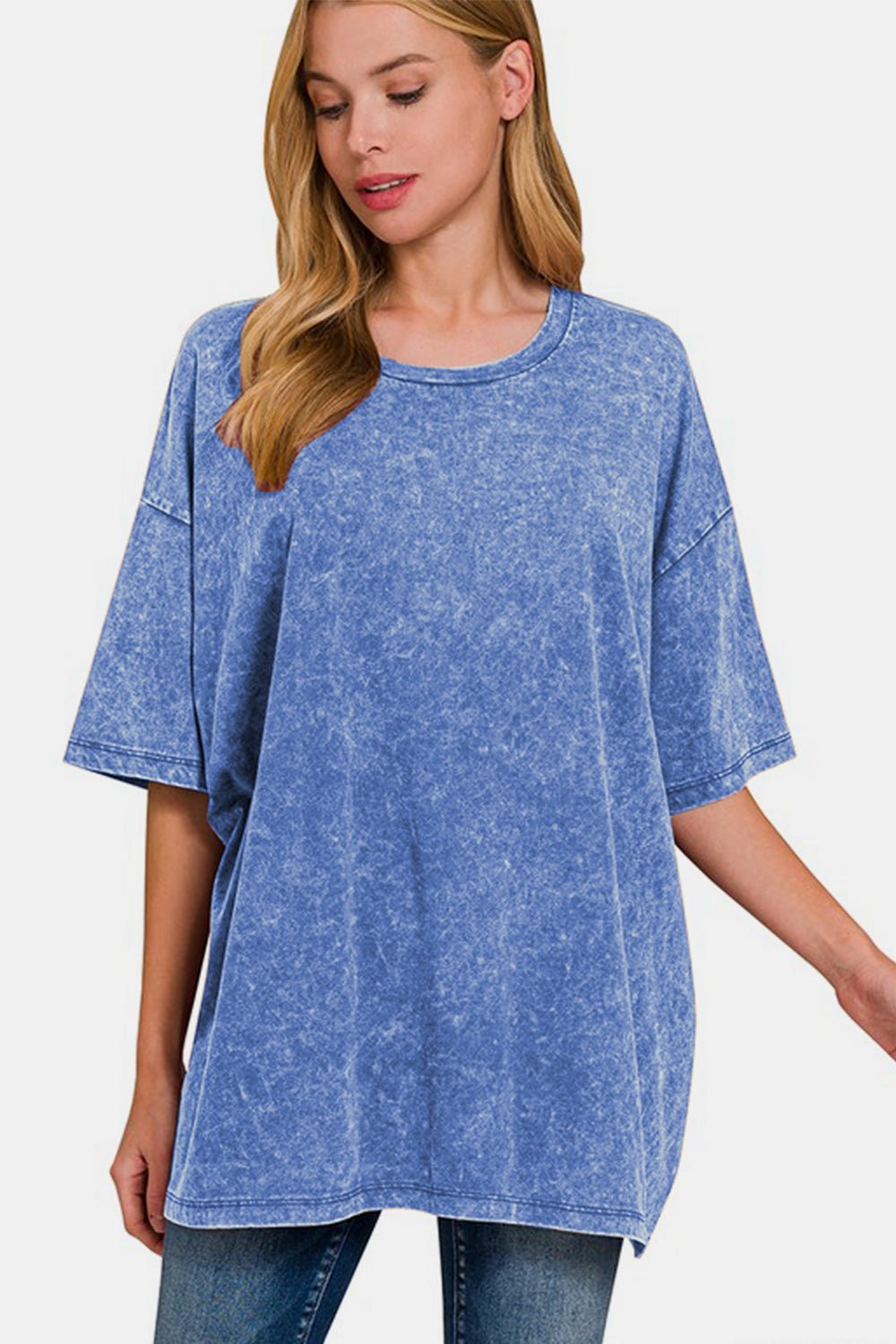Zenana Full Size Washed Round Neck Drop Shoulder Oversized T-Shirt - Mervyns