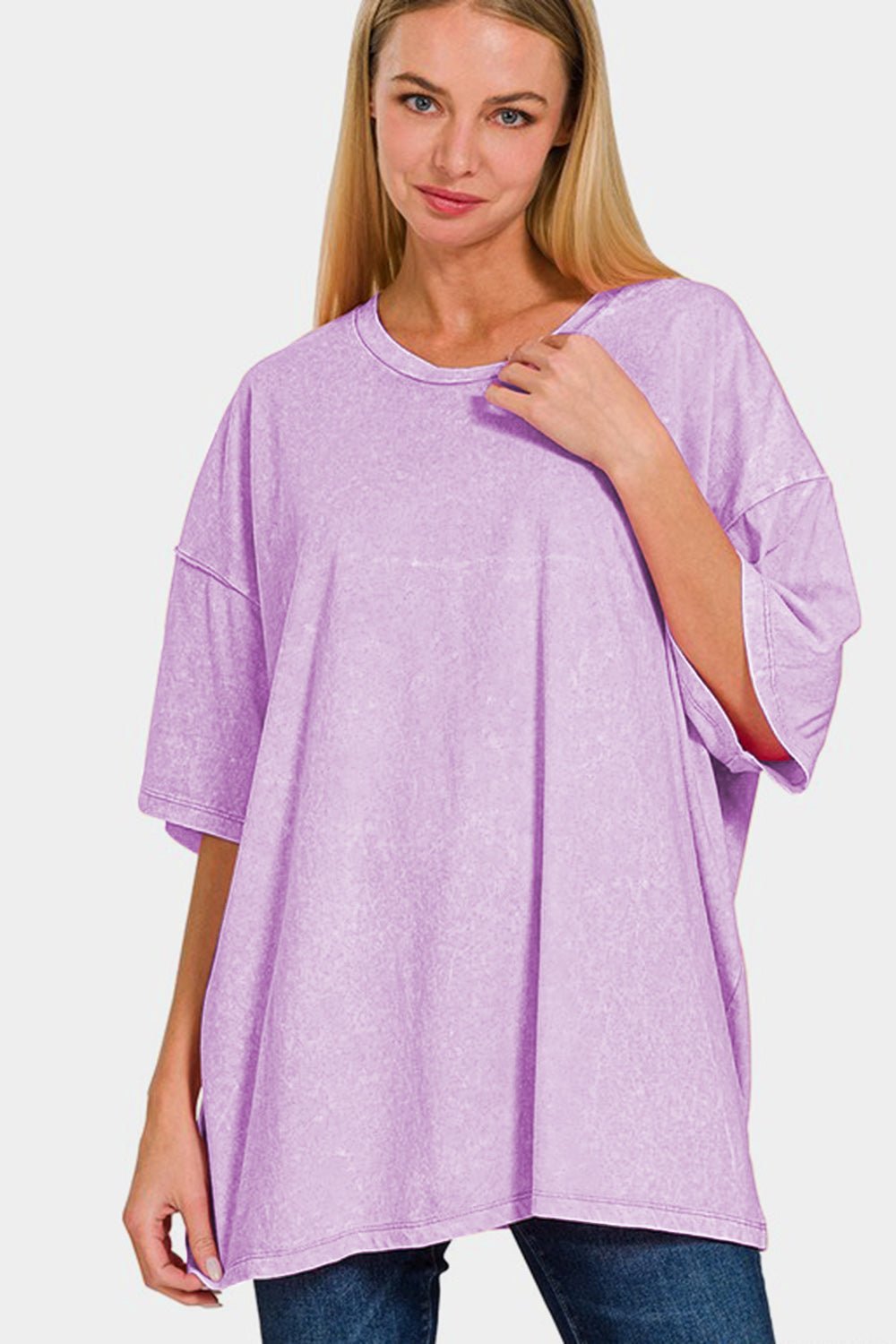 Zenana Full Size Washed Round Neck Drop Shoulder Oversized T-Shirt - Mervyns