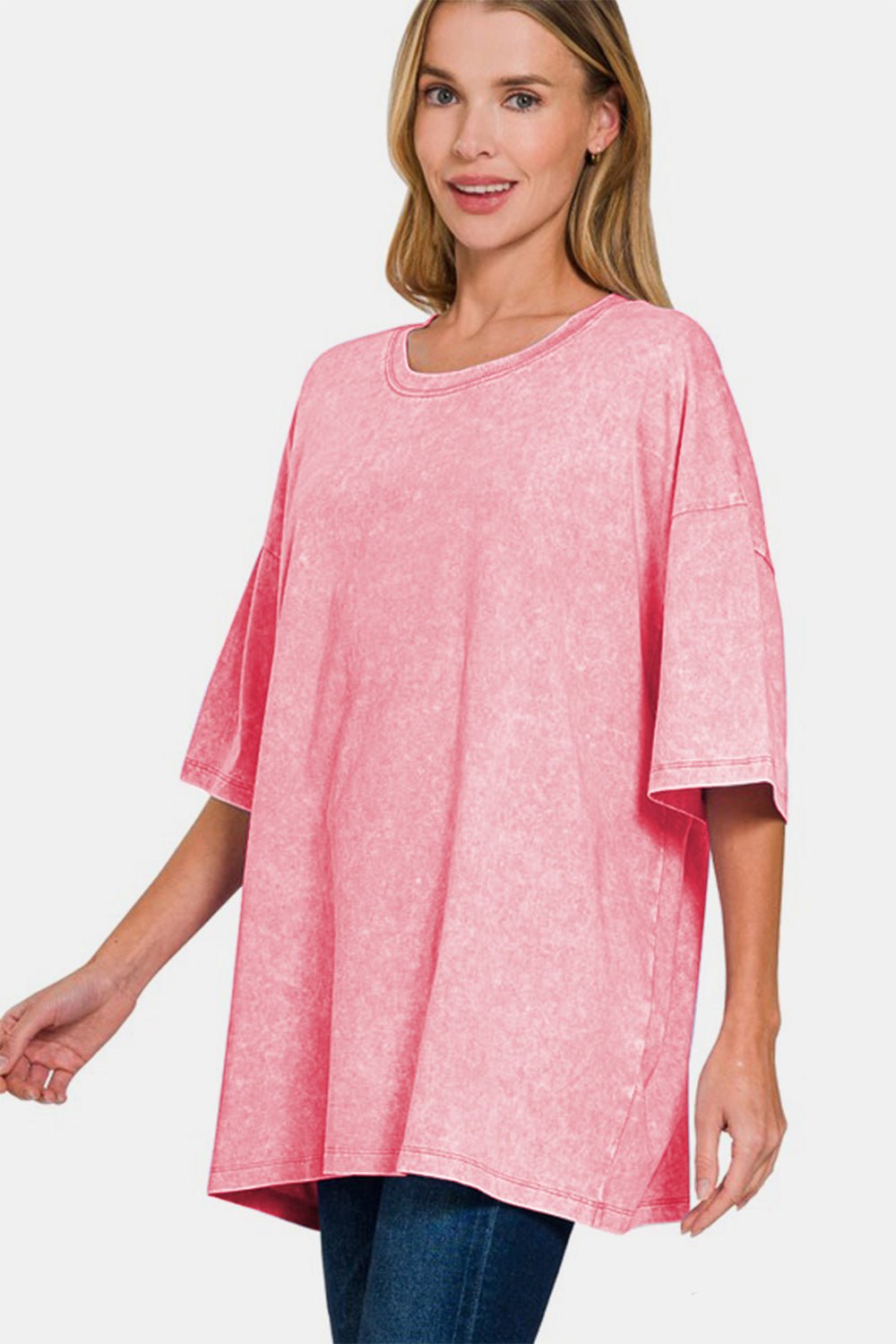 Zenana Full Size Washed Round Neck Drop Shoulder Oversized T-Shirt - Mervyns