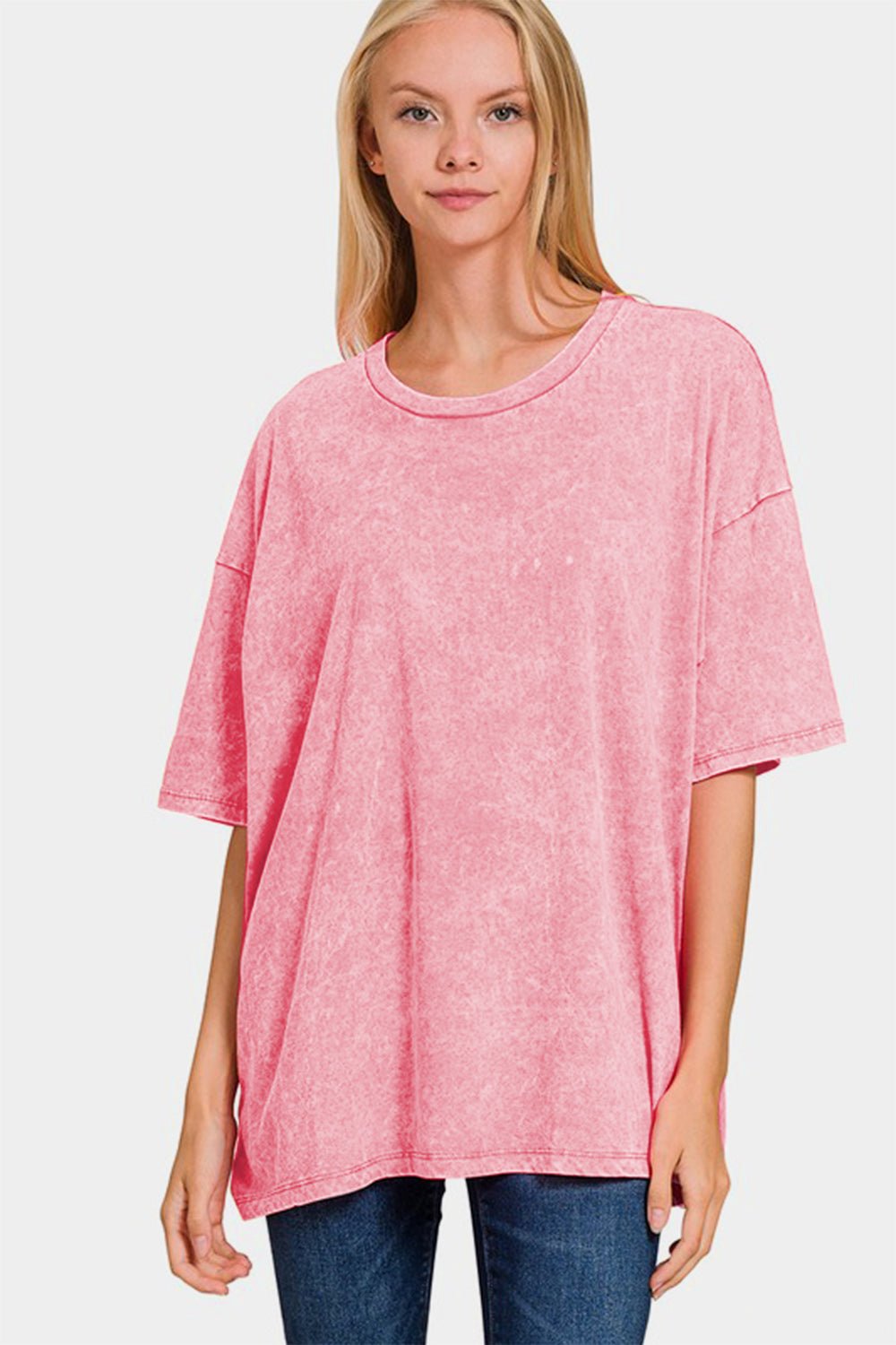 Zenana Full Size Washed Round Neck Drop Shoulder Oversized T-Shirt - Mervyns