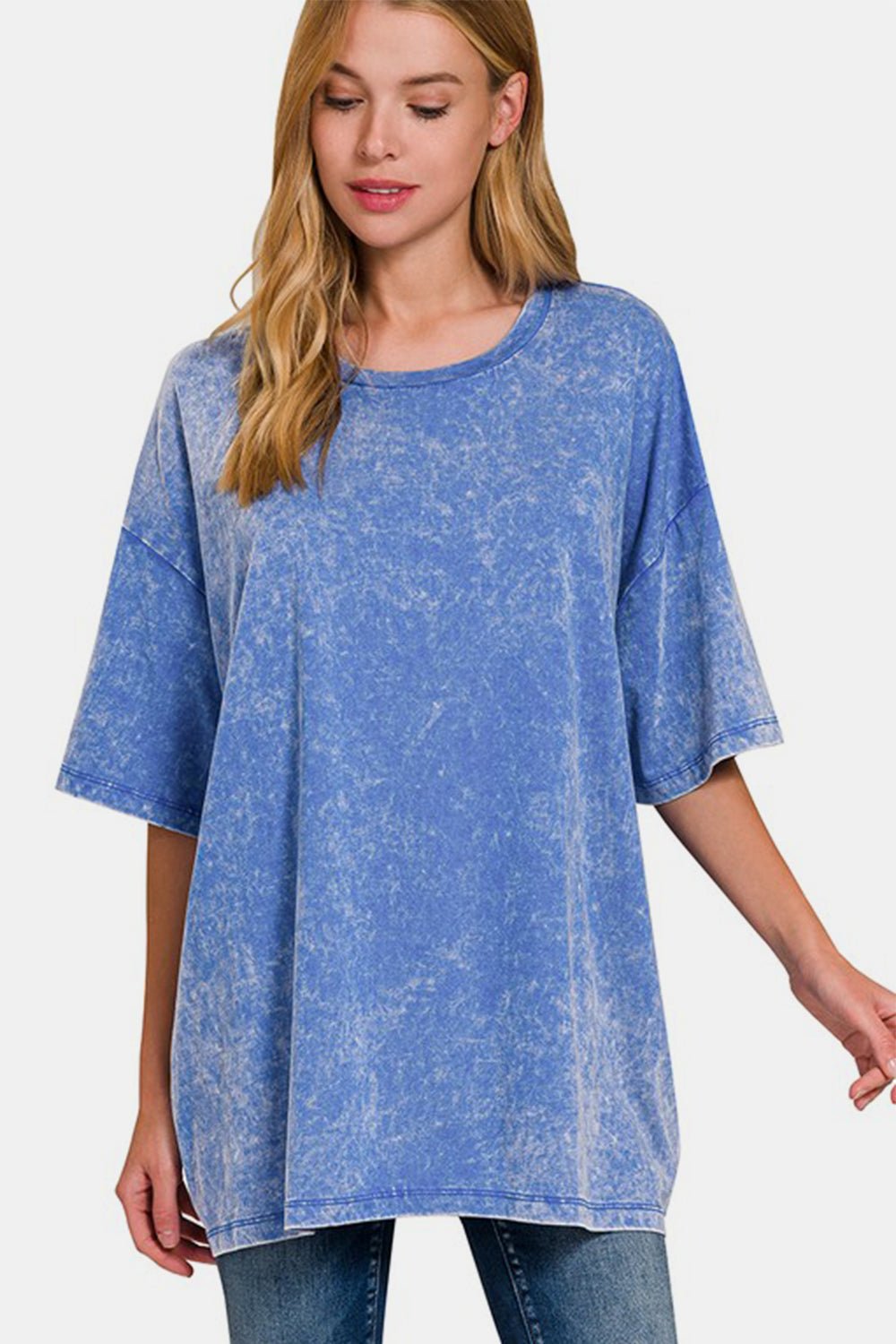 Zenana Full Size Washed Round Neck Drop Shoulder Oversized T-Shirt - Mervyns