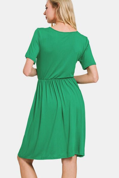 Zenana Surplice Short Sleeve Brushed DTY Dress - Mervyns