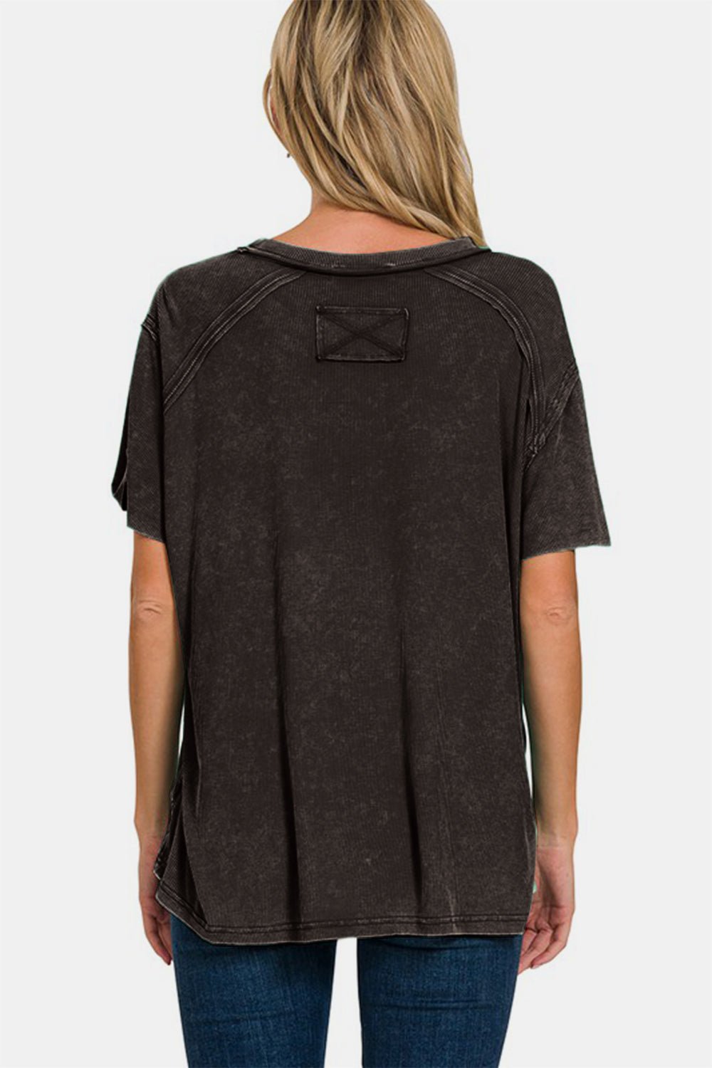 Zenana Washed Ribbed Short Sleeve Top - Mervyns