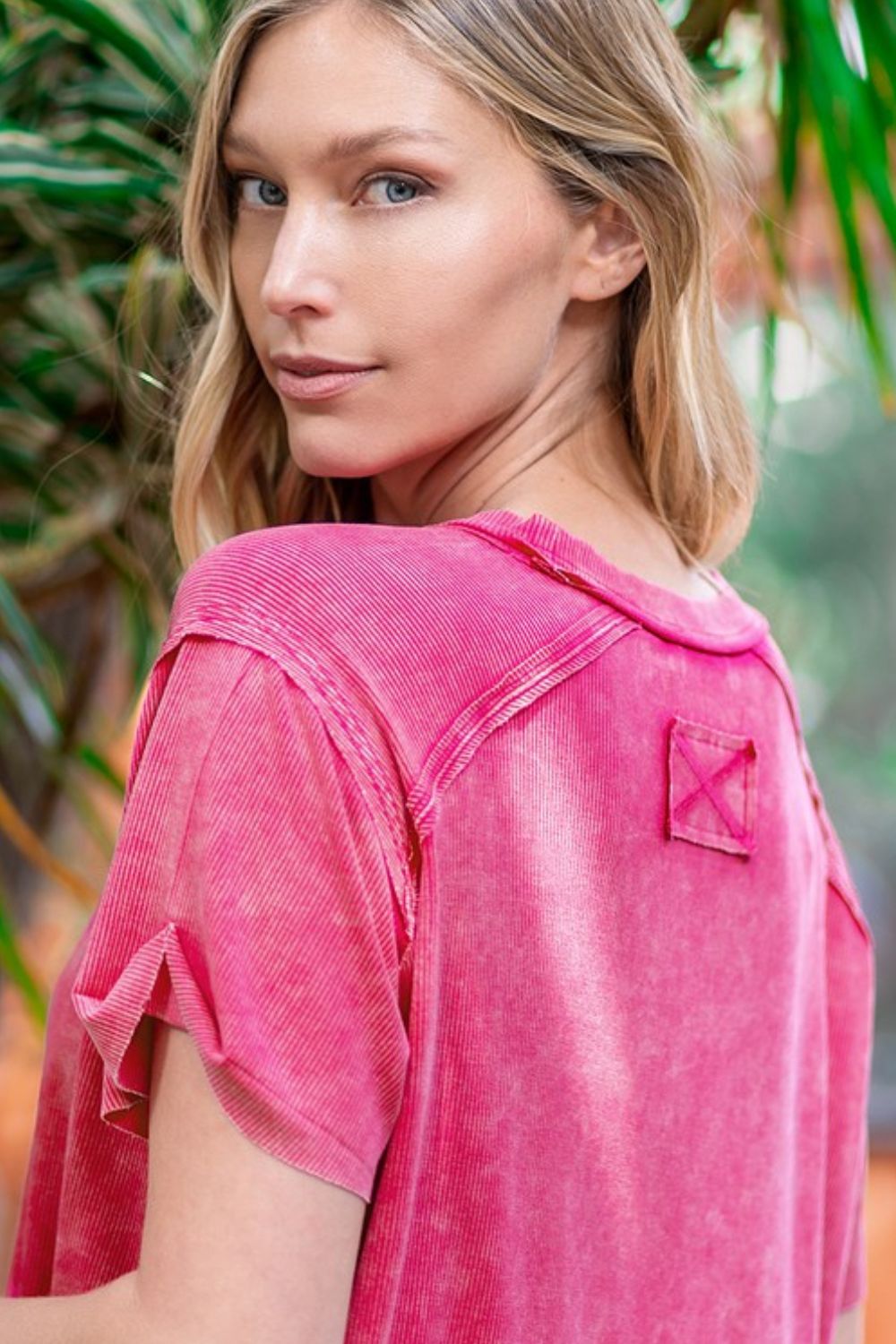 Zenana Washed Ribbed Short Sleeve Top - Mervyns