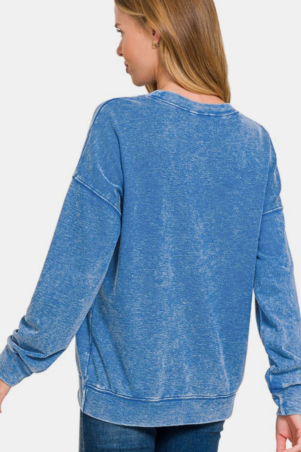 Zenana Washed Round Neck Dropped Shoulder Sweatshirt - Mervyns