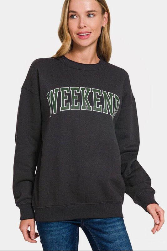 Zenana WEEKEND Round Neck Dropped Shoulder Sweatshirt - Mervyns