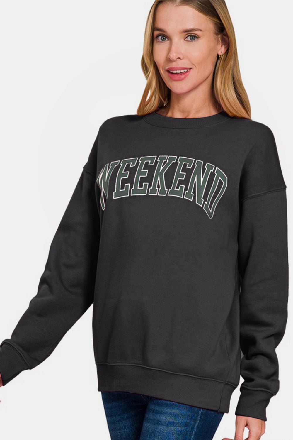 Zenana WEEKEND Round Neck Dropped Shoulder Sweatshirt - Mervyns