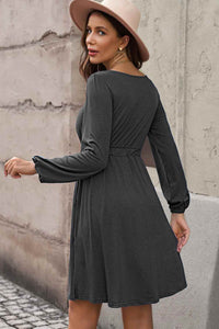 Thumbnail for Plus Size Button Front Elastic Waist Long Sleeve Dress