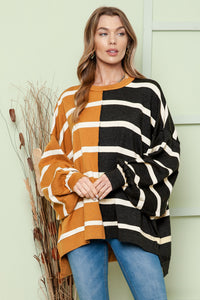 Thumbnail for Striped Dropped Shoulder Round Neck Blouse