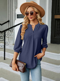 Thumbnail for Notched Neck Three-Quarter Sleeve Blouse
