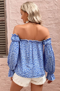 Thumbnail for Off Shoulder Printed Frill Trim Blouse
