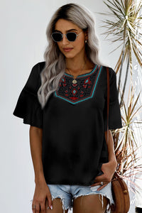 Thumbnail for Embroidered Round Neck Half Sleeve Blouse