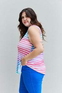 Thumbnail for Heimish Love Yourself Full Size Multicolored Striped Sleeveless Round Neck Top