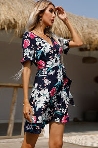 Thumbnail for Floral Tied Flounce Sleeve Surplice Dress