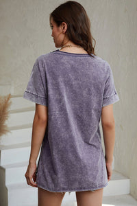 Thumbnail for Mineral Wash Round Neck Short Sleeve Blouse