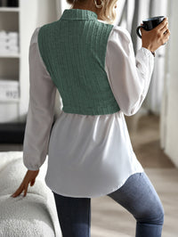 Thumbnail for Contrast Cable-Knit Mock Neck Top