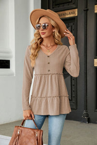 Thumbnail for Long Sleeve V-Neck Cable-Knit Blouse