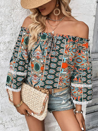 Thumbnail for Printed Frill Trim Off-Shoulder Blouse