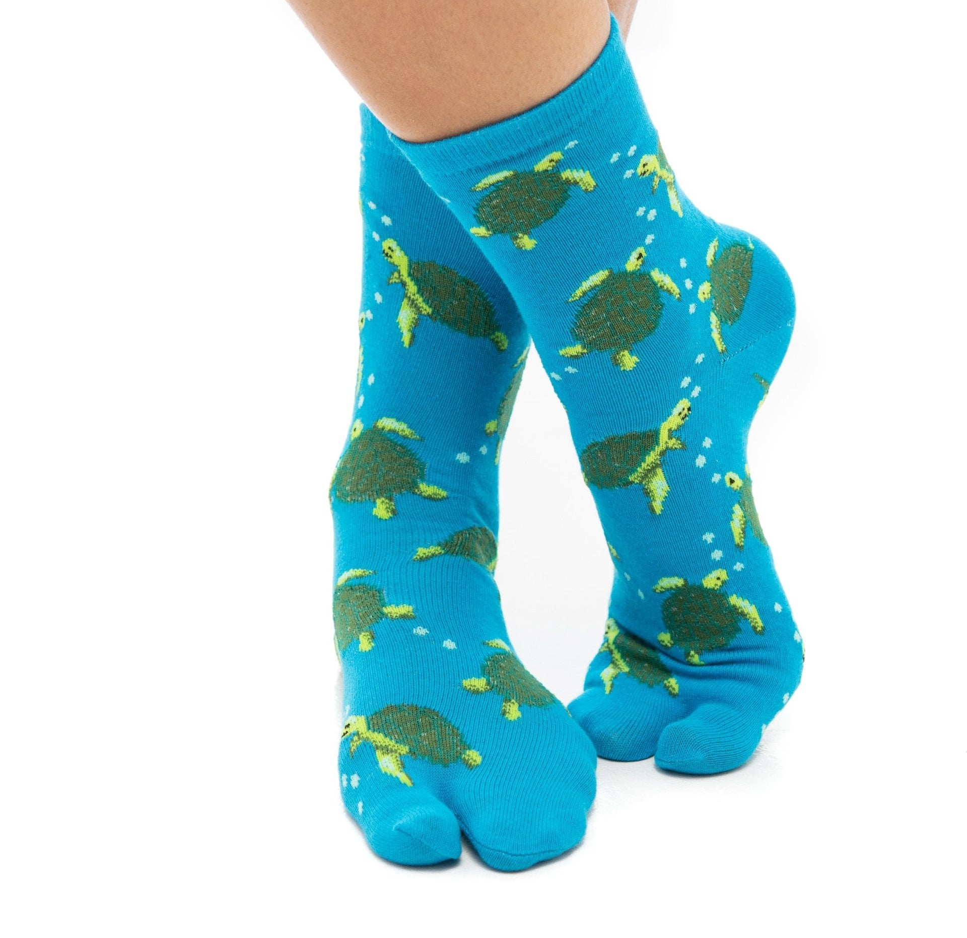 1 Pair - V-Toe Flip Flop Tabi Socks - Blue with Green Turtles - Mervyns