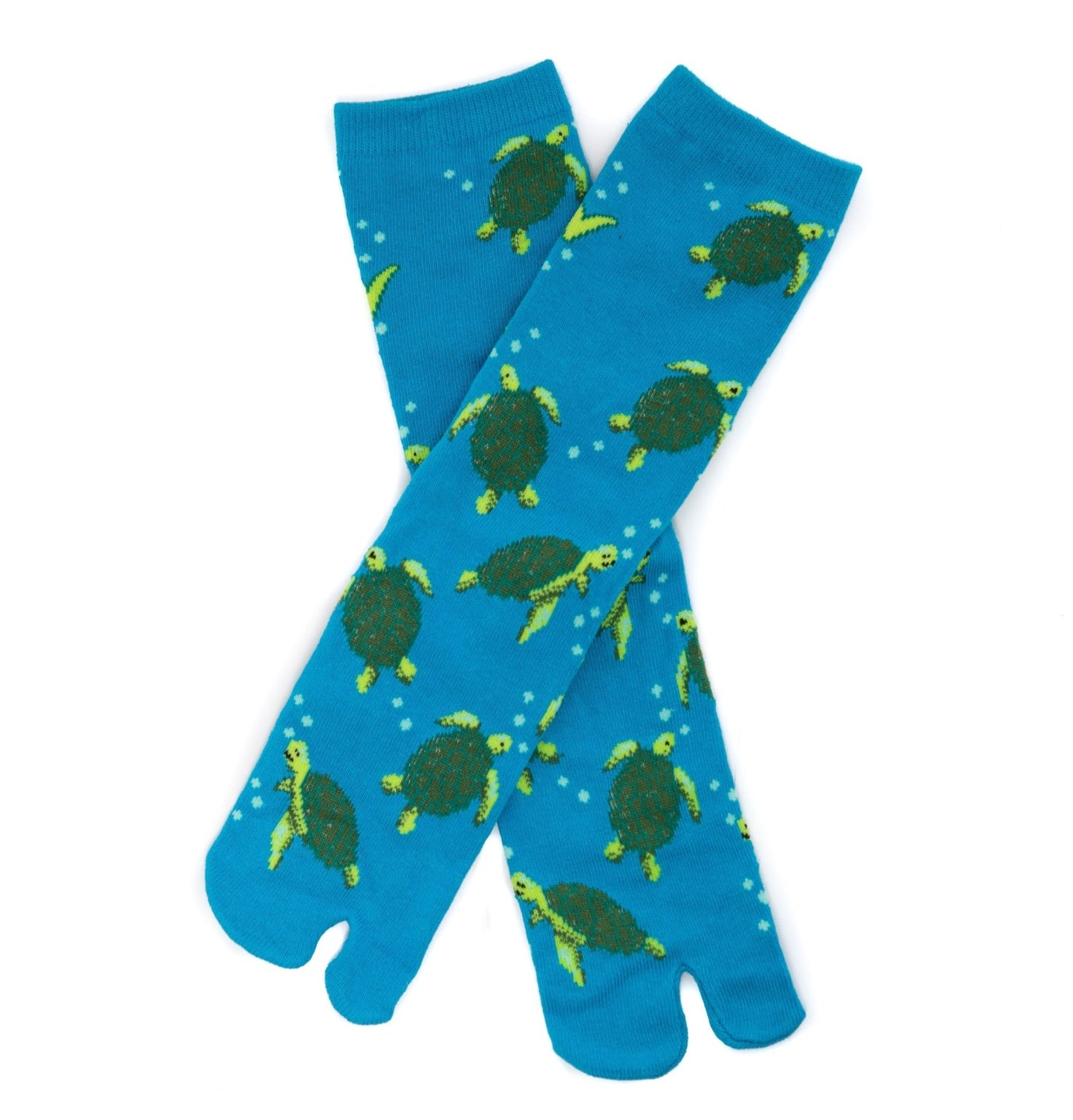 1 Pair - V-Toe Flip Flop Tabi Socks - Blue with Green Turtles - Mervyns