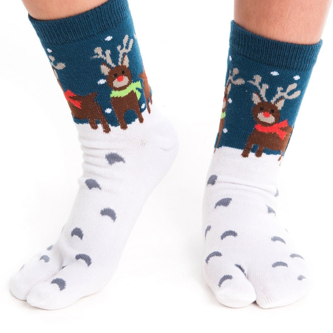 1 Pair - V-Toe Flip Flop Tabi Socks - Reindeer Pattern - Mervyns