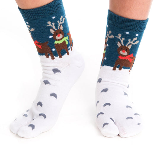 1 Pair - V-Toe Flip Flop Tabi Socks - Reindeer Pattern - Mervyns
