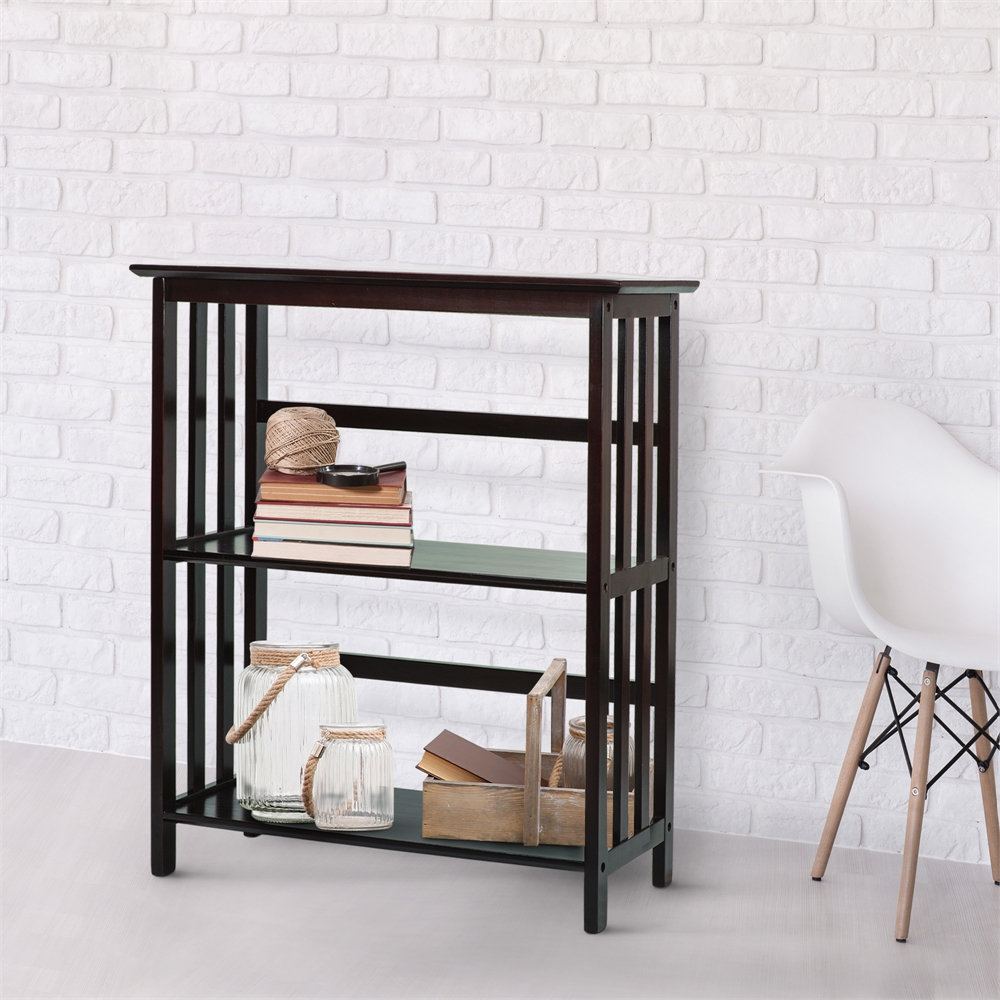 Mission Style 3-Shelf  Bookcase-Espresso