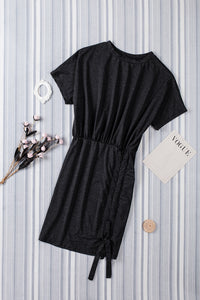 Thumbnail for Drawstring Ruched Round Neck Short Sleeve Dress