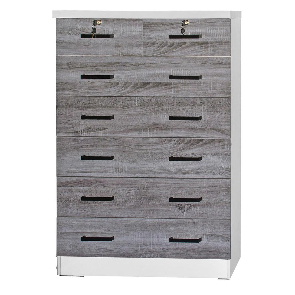 Better Home Products Cindy 7 Drawer Chest Wooden Dresser in Gray & White