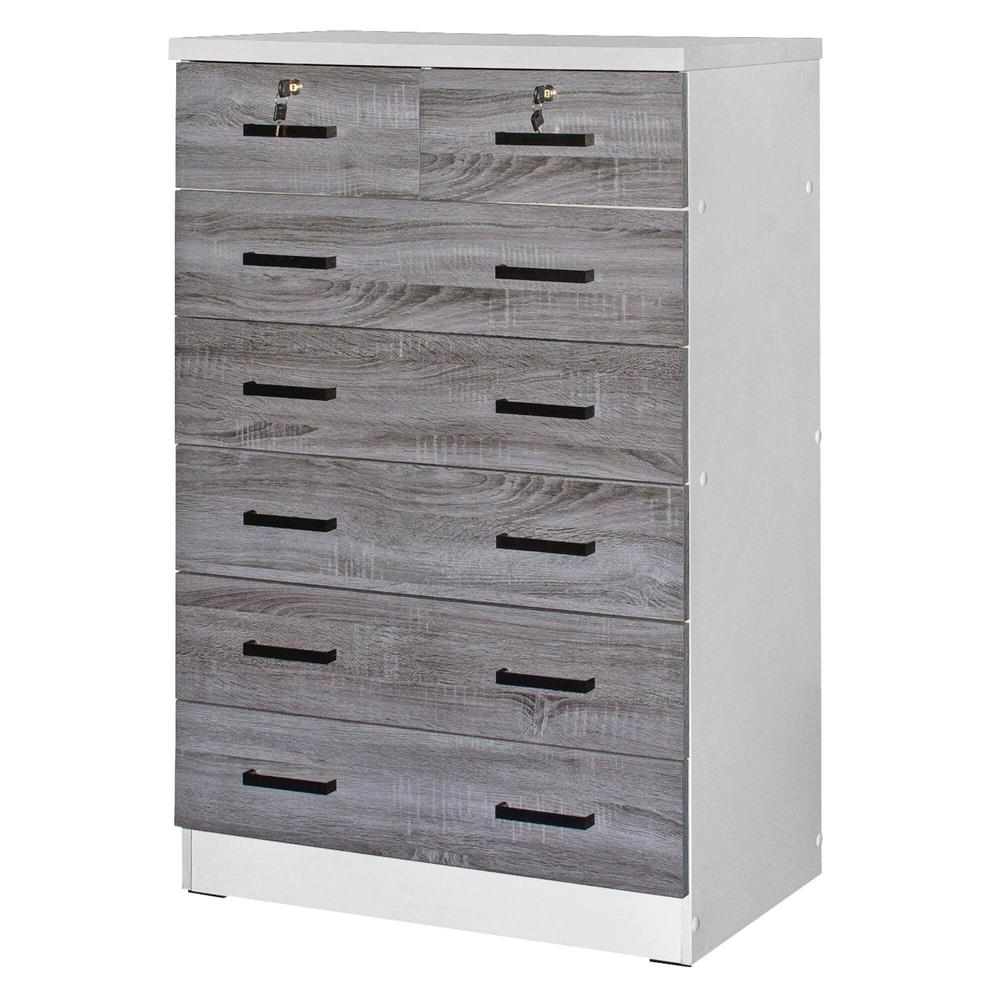 Better Home Products Cindy 7 Drawer Chest Wooden Dresser in Gray & White
