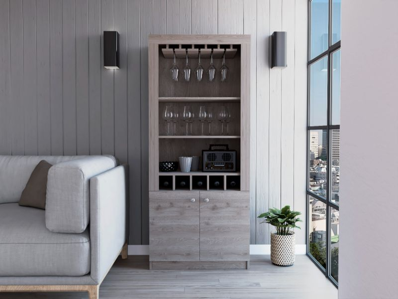 Dakota Bar Double Door Cabinet, Five Wine Cubbies, Three Shelves