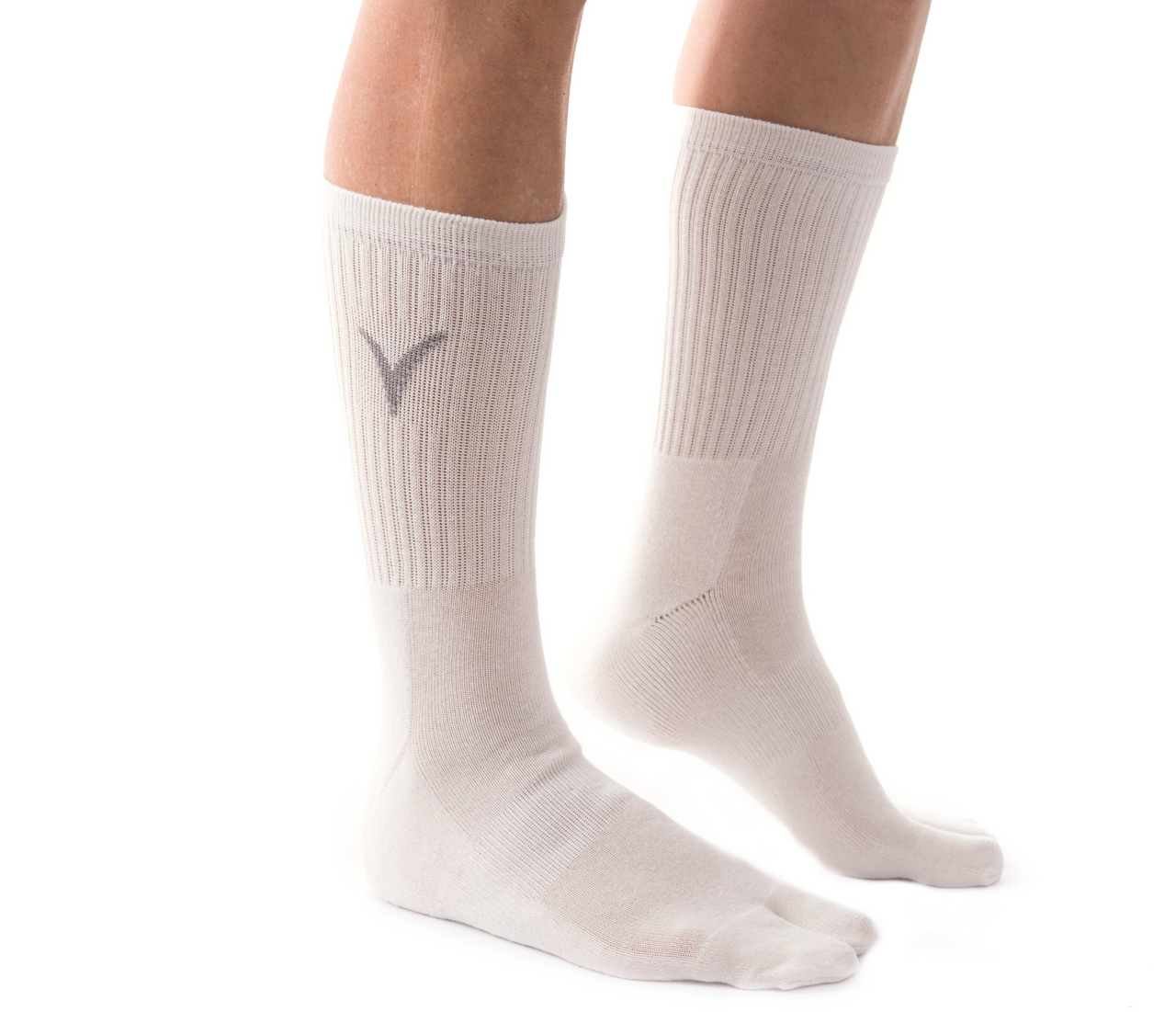 V-Toe Athletic Flip-Flop Tabi Big Toe Crew Socks - Bleach White