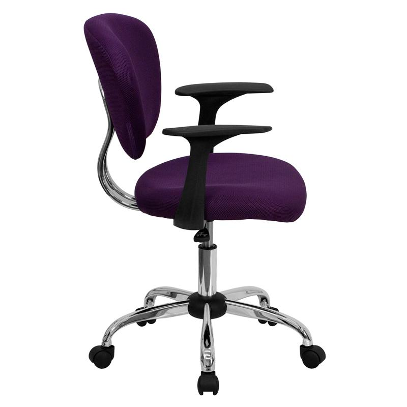 Mid-Back Purple Mesh Padded Swivel Task Office Chair with Chrome Base and Arms