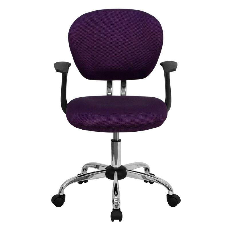 Mid-Back Purple Mesh Padded Swivel Task Office Chair with Chrome Base and Arms