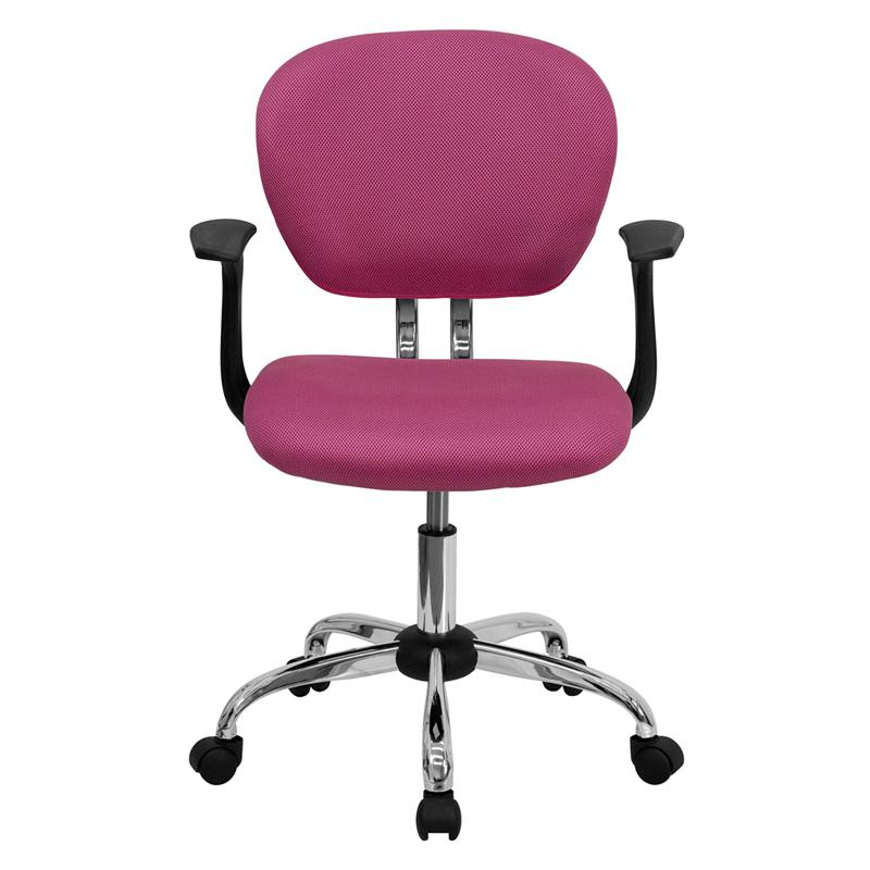 Mid-Back Pink Mesh Padded Swivel Task Office Chair with Chrome Base and Arms