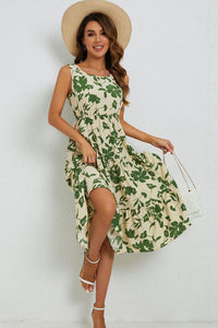 Thumbnail for Floral Round Neck Tiered Sleeveless Dress