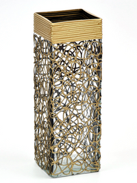 Thumbnail for Gold Glass Vase | Square vase | Art Decorated Glass Vase for flowers | Table vase 12 inch | Interior Design | Home Decor