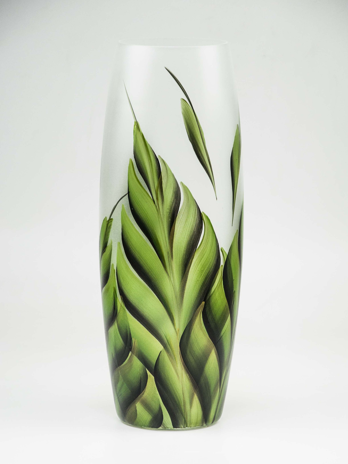 Tropical leaves | Ikebana Floor Vase | Large Handpainted Glass Vase for Flowers | Room Decor | Floor Vase 16 inch