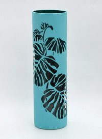 Thumbnail for Clear leaves decorated glass vase | Glass vase for flowers | Cylinder Vase | Interior Design | Home Decor | Large Floor Vase 16 inch